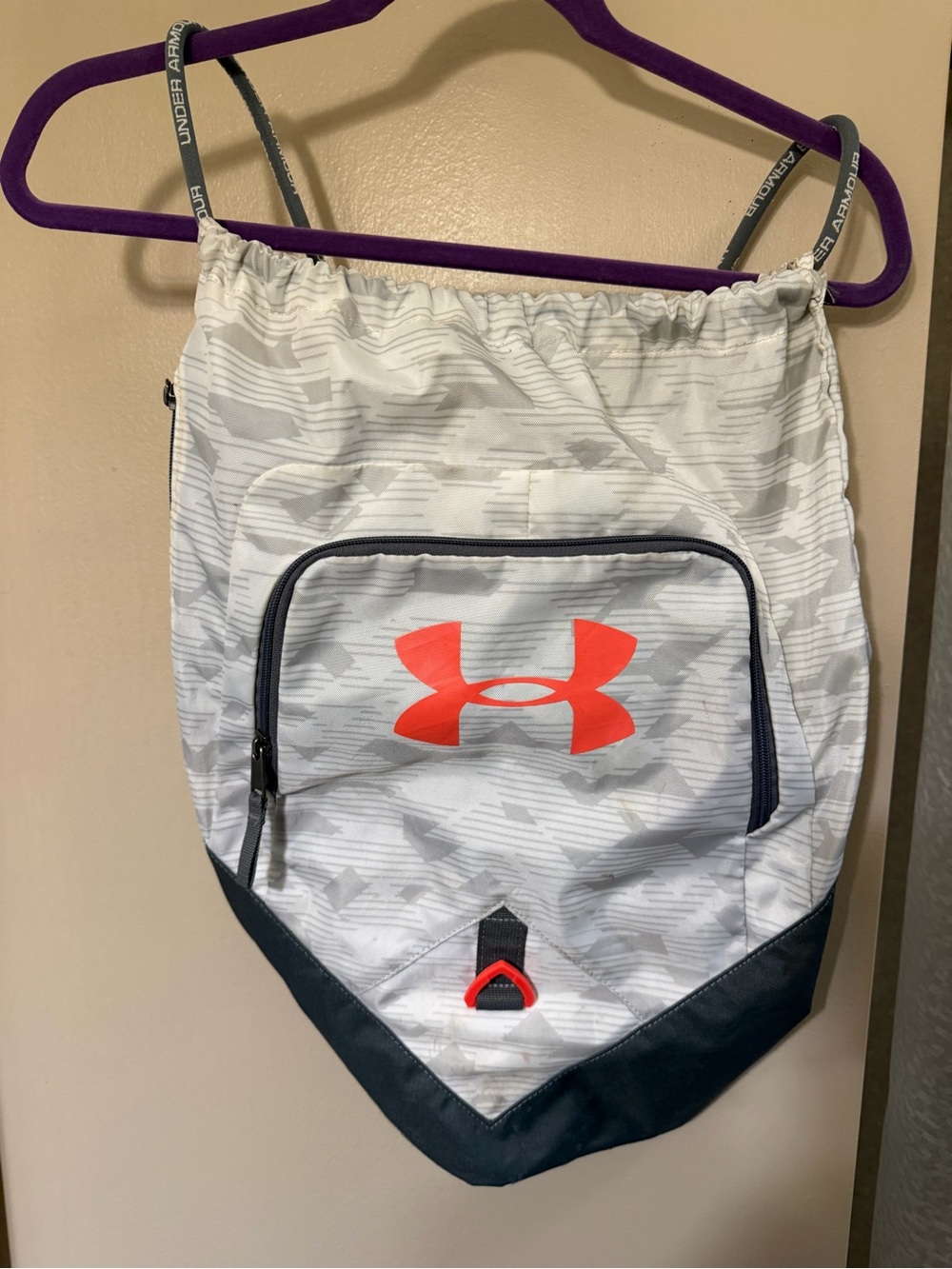 Under Armour White & Orange Drawstring Backpack with Front Pocket